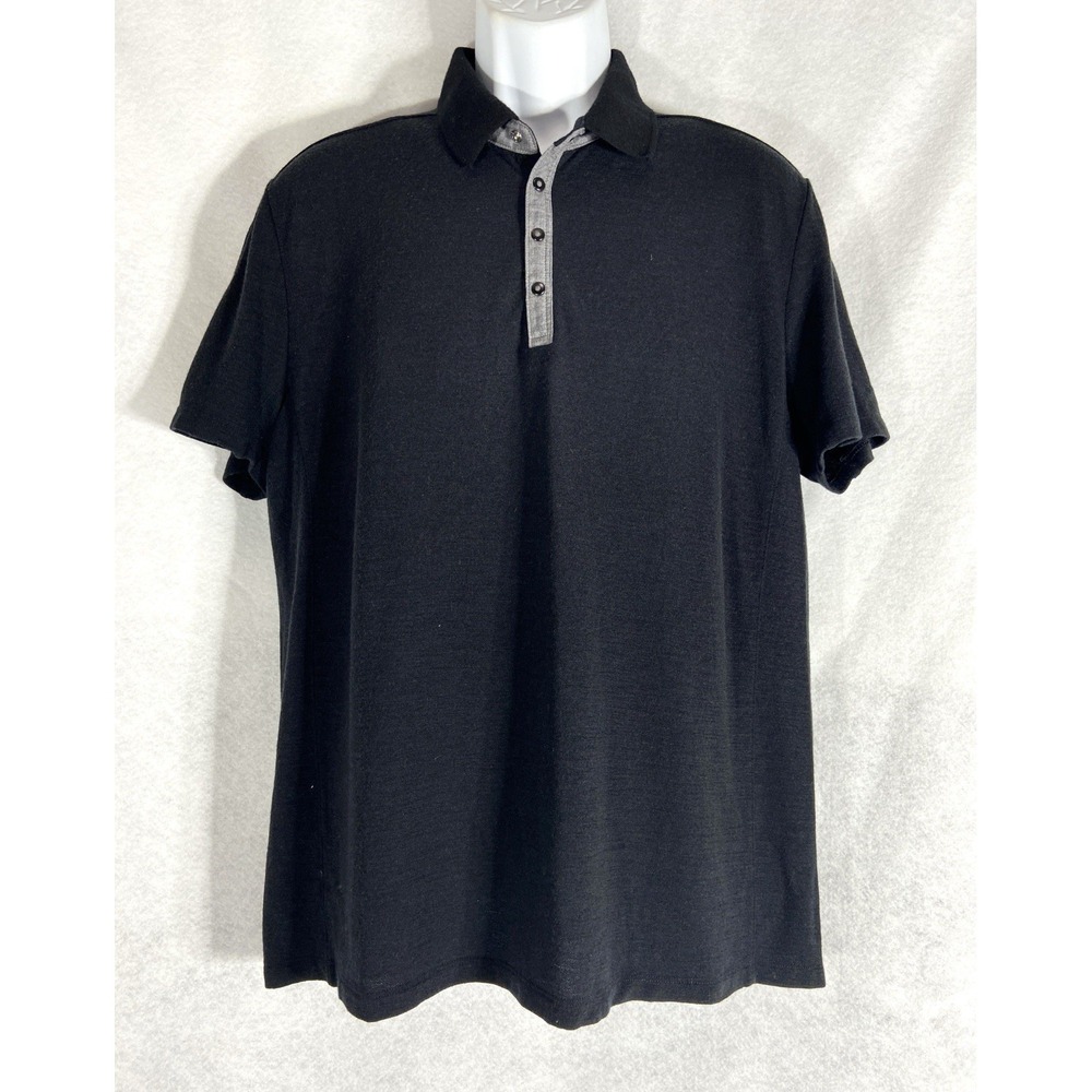 Icebreaker Merino Polo Shirt Men's Large Black 100% Wool Short Sleeves Preppy